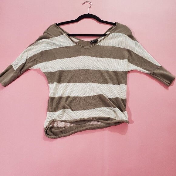 ✨ Express Knit Knitted Striped Short Sleeve Sweater Shirt ✨ - Picture 1 of 4